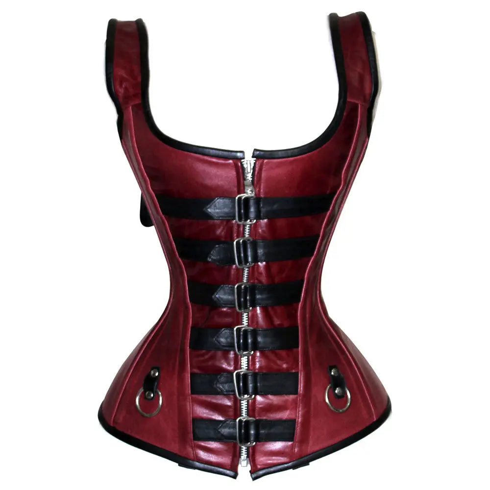 Genuine Real Sheep Leather & Stainless Steel Spiral Bones Over Bust Corset