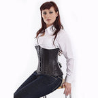Genuine / Real Sheep Leather Double Steel Spiral Bones Black Underbust Corset.