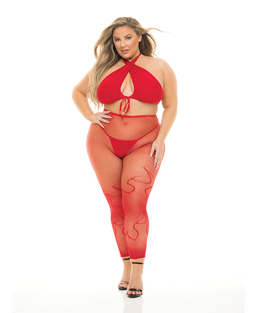 Plus Size Gives You Hell Red Halter Lingerie Set