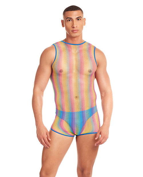 Rainbow Party Pride Star Mesh Singlet 2 Men's Lingerie Set Rainbow L/XL