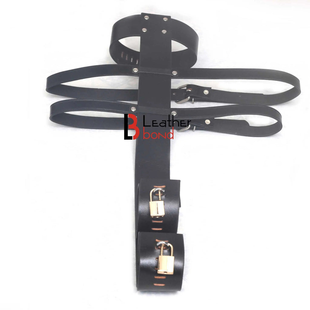 Armbinder Locking collar to wrist bondage restraint set Back Restraint  Back Slave BDSM Made with Genuine Cowhide Leather