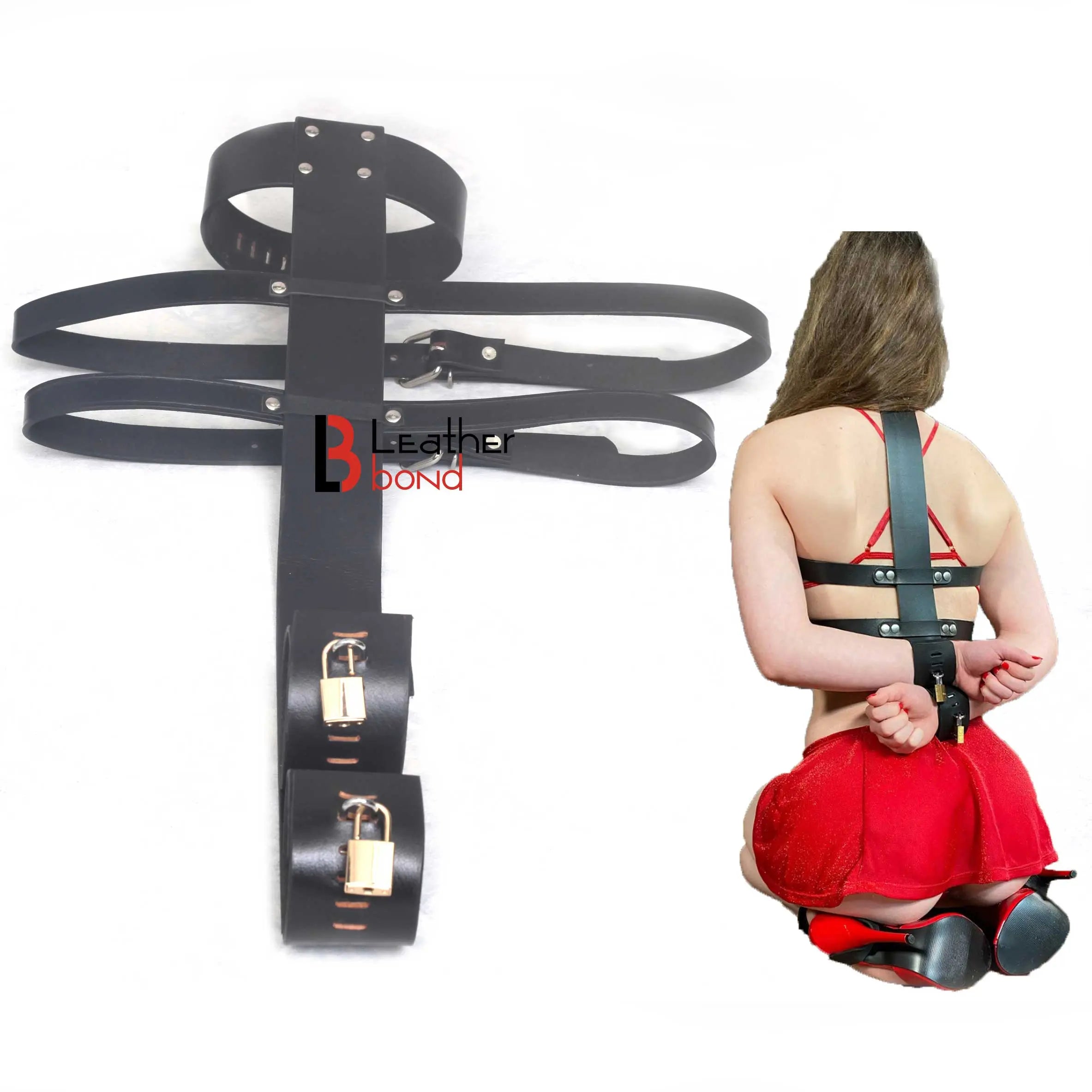 Armbinder Locking collar to wrist bondage restraint set Back Restraint  Back Slave BDSM Made with Genuine Cowhide Leather