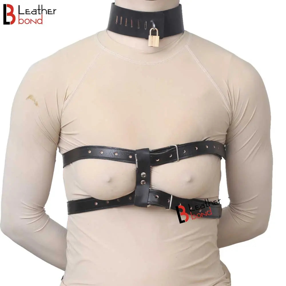 Armbinder Locking collar to wrist bondage restraint set Back Restraint  Back Slave BDSM Made with Genuine Cowhide Leather