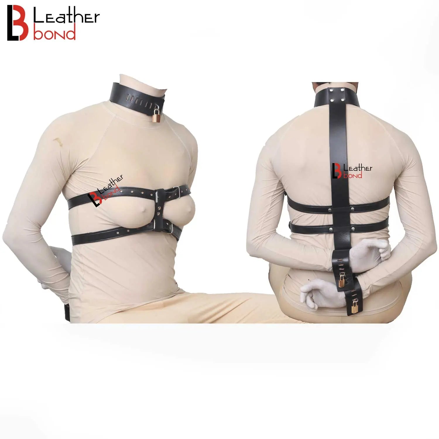 Armbinder Locking collar to wrist bondage restraint set Back Restraint  Back Slave BDSM Made with Genuine Cowhide Leather