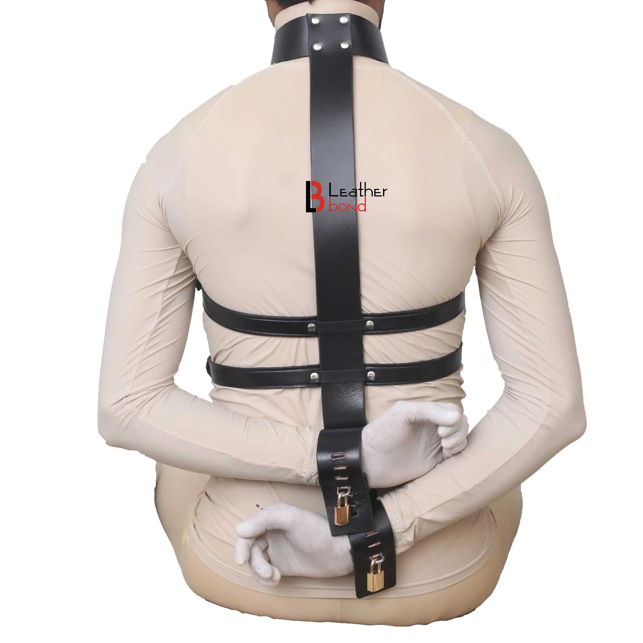 Armbinder Locking collar to wrist bondage restraint set Back Restraint  Back Slave BDSM Made with Genuine Cowhide Leather