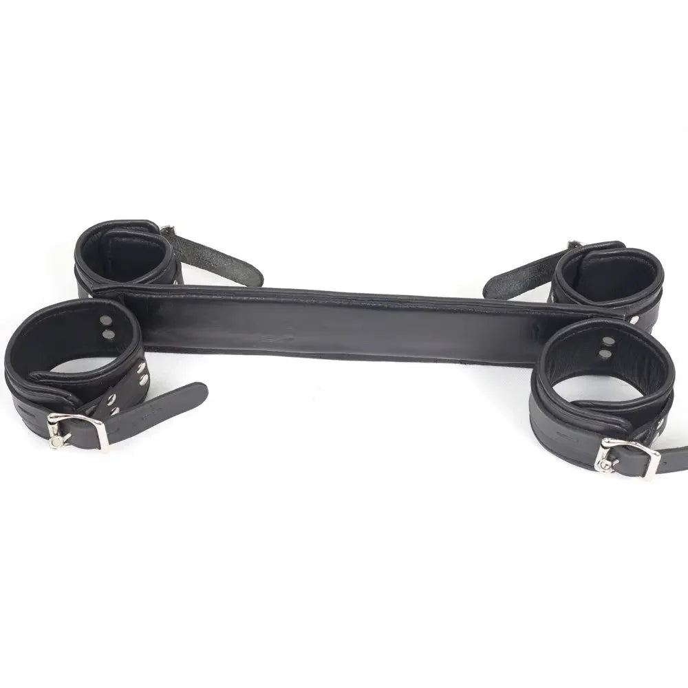 Real Cowhide Leather Padded Wrist & Ankle Cuffs Restraints with Spreader or Leg Spread Bar