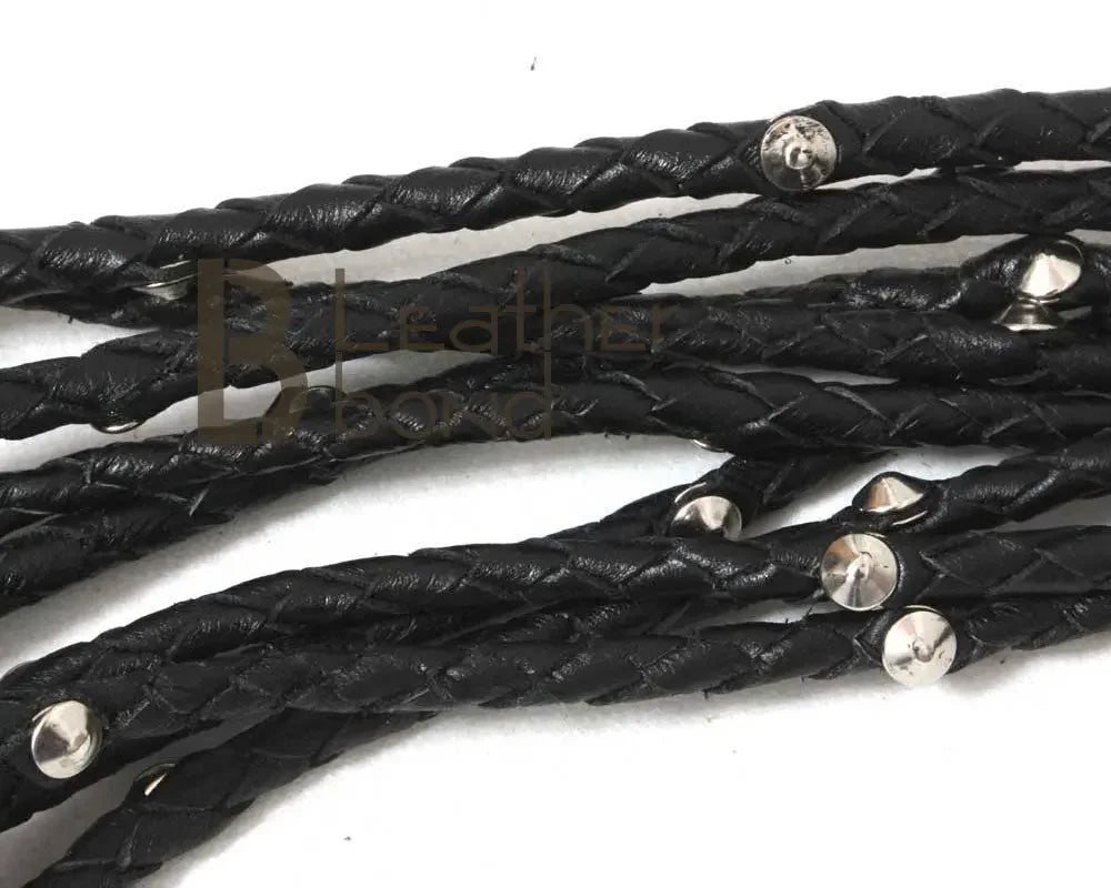 Real Genuine Cowhide Leather Flogger 9 Braided Falls Heavy Purple Roses & Steel Studs Cat-o-nine Tails Flog