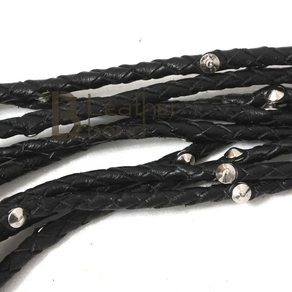 Real Genuine Cowhide Leather Flogger 9 Braided Falls Heavy Purple Roses & Steel Studs Cat-o-nine Tails Flog