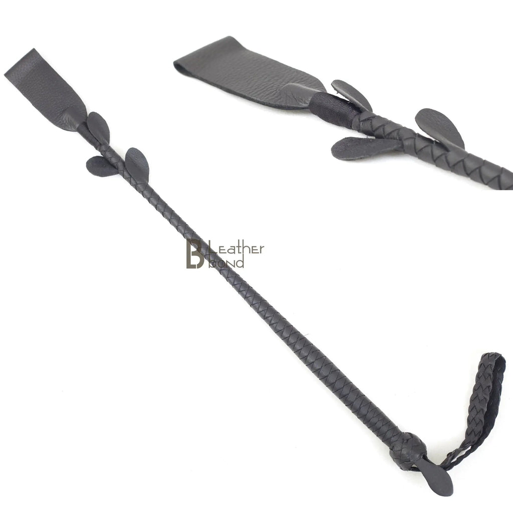 Real Cowhide Leather Braiding Riding Crop Whip Fiber stick inside braiding