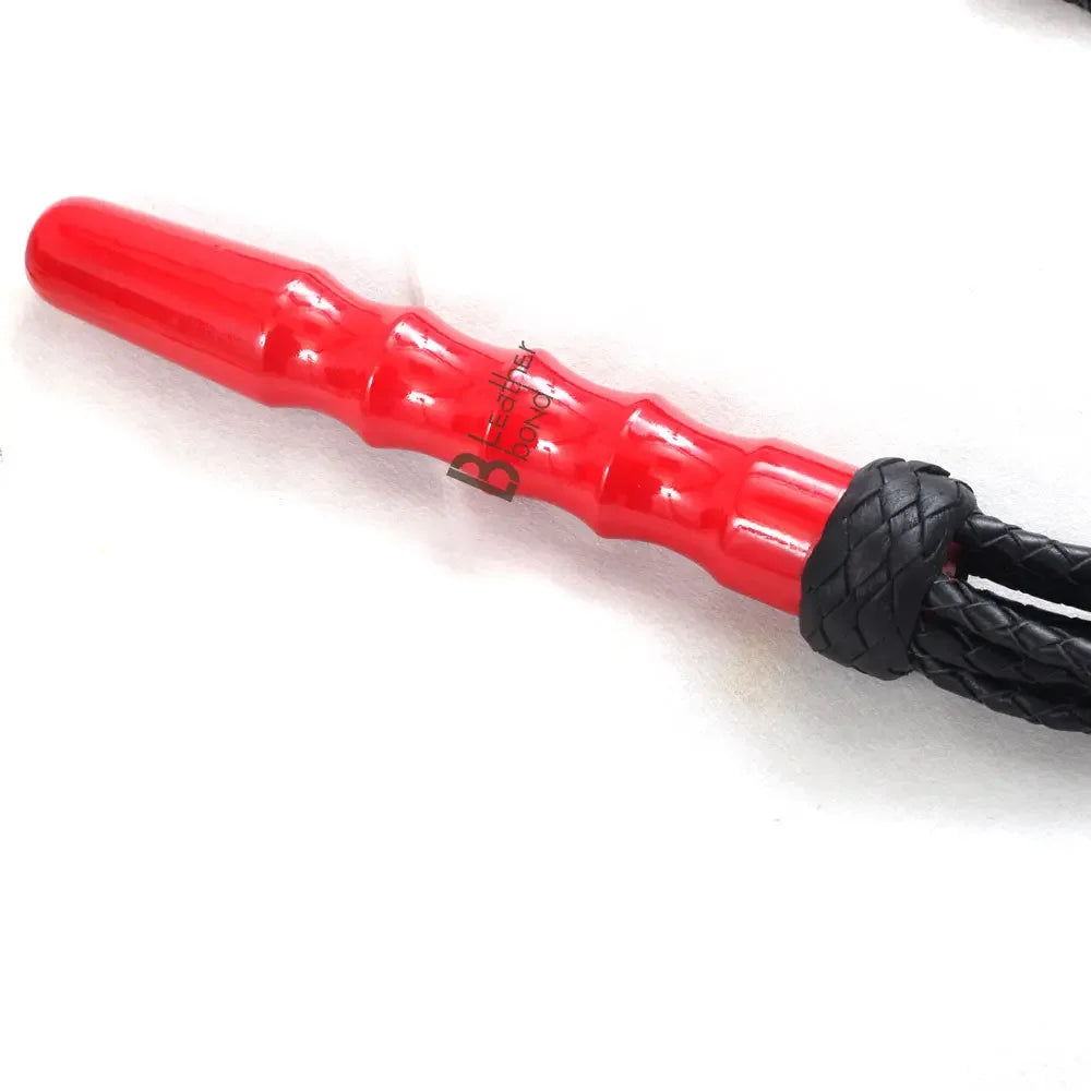 Real Genuine Cow Hide Leather Flogger 9 Braided Falls & Red Rose Heavy Duty Cat-o-nine Tails Flogger