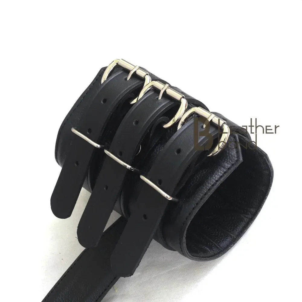 100% Genuine Leather Back Wrist & Bicep Cuffs Restraint Bondage Back Slave BDSM