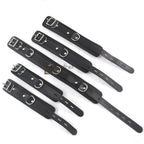 Real Cowhide Leather Wrist and Ankle Cuffs with Neck Collar Restraint Bondage Set Black 7 Piece Padded Cuffs with two connectors