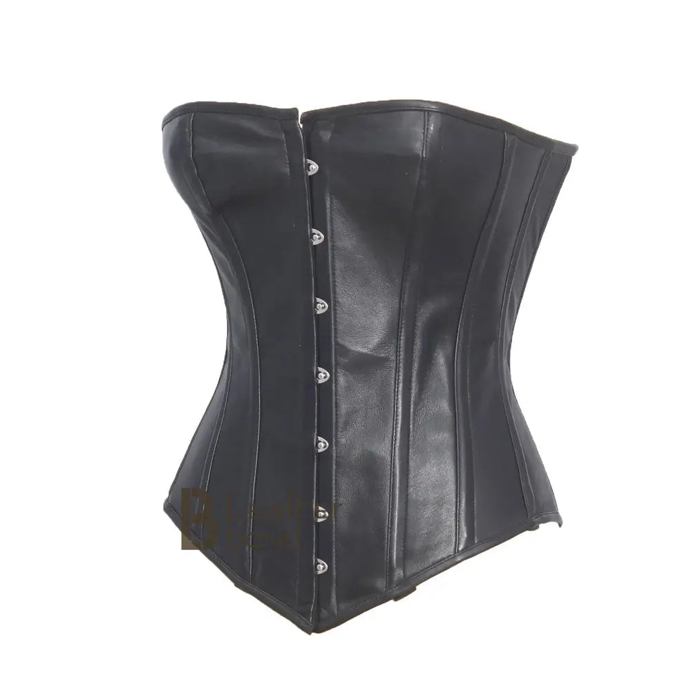 Genuine / Real Sheep Leather & Steel Spiral Boned Black Corset.