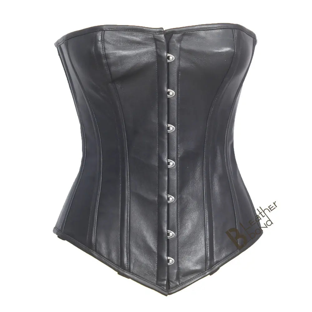 Genuine / Real Sheep Leather & Steel Spiral Boned Black Corset.