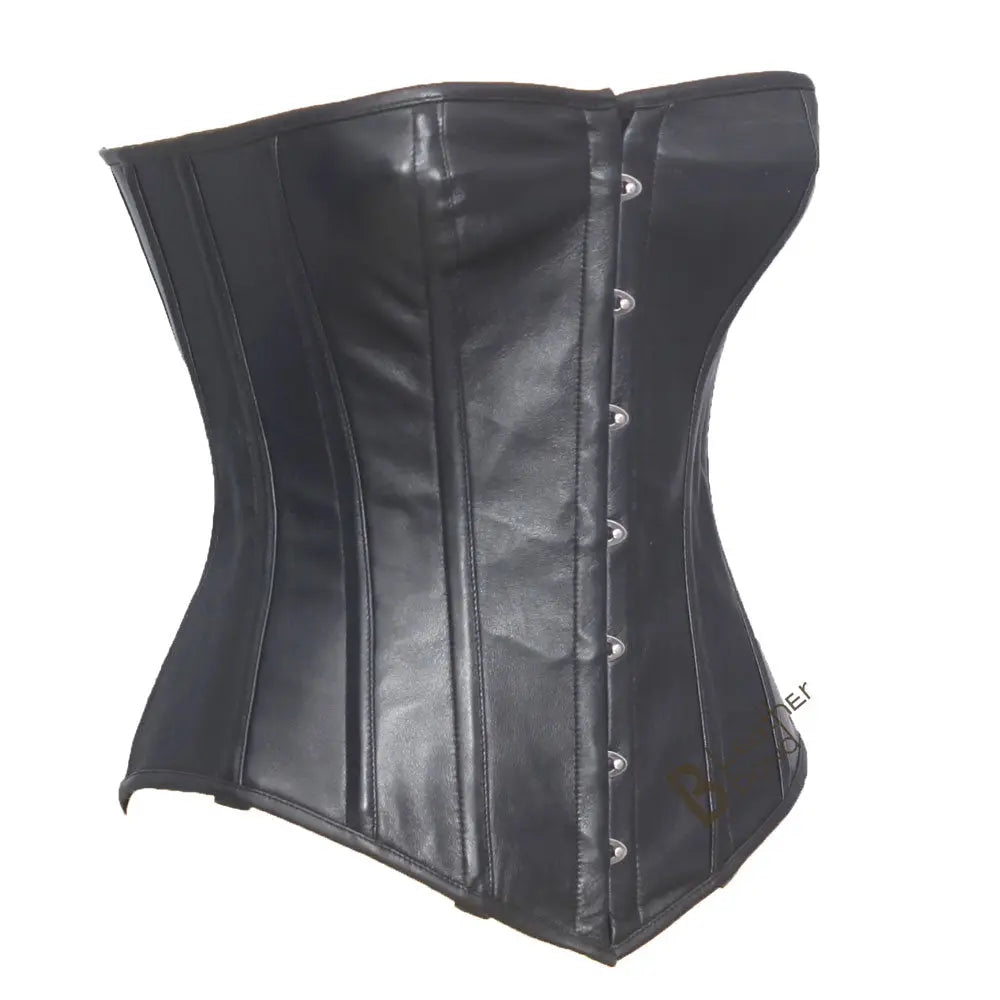 Genuine / Real Sheep Leather & Steel Spiral Boned Black Corset.