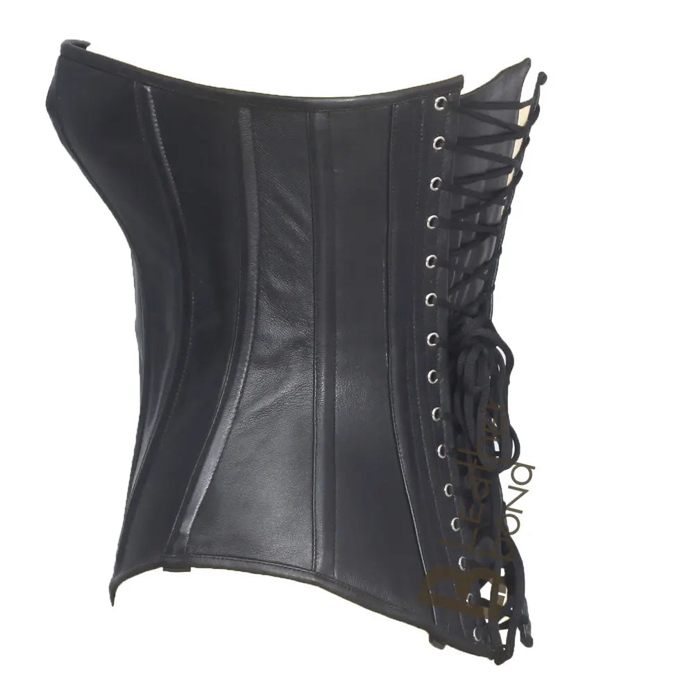 Genuine / Real Sheep Leather & Steel Spiral Boned Black Corset.