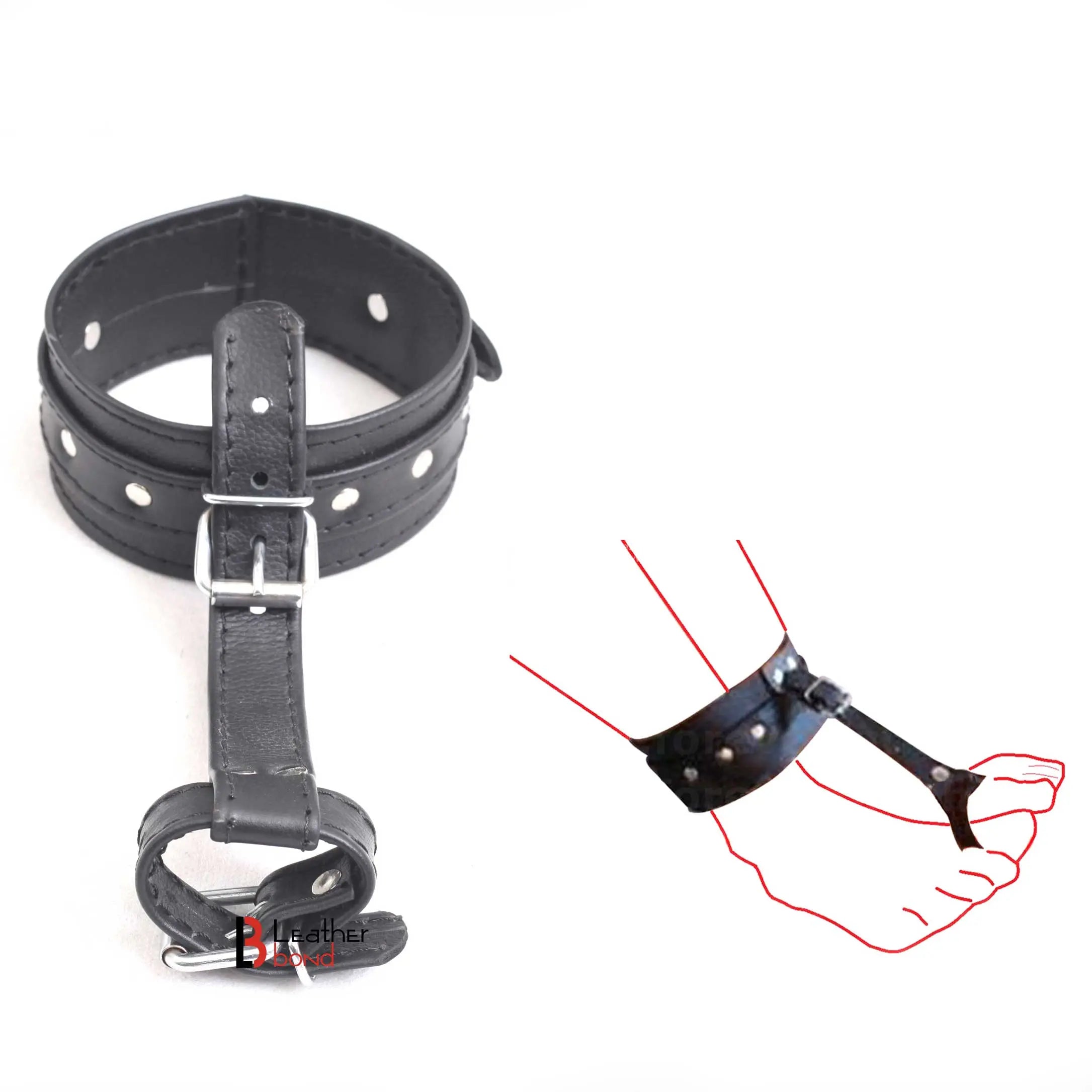 Ankle to Toe and Wrist to Thumb Cuff Strap Restraint Bondage Hand & Ankle Set Made of Real Cowhide Leather