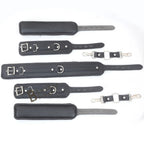 Real Cowhide Leather Wrist and Ankle Cuffs with Neck Collar Restraint Bondage Set Black 7 Piece Padded Cuffs with two connectors