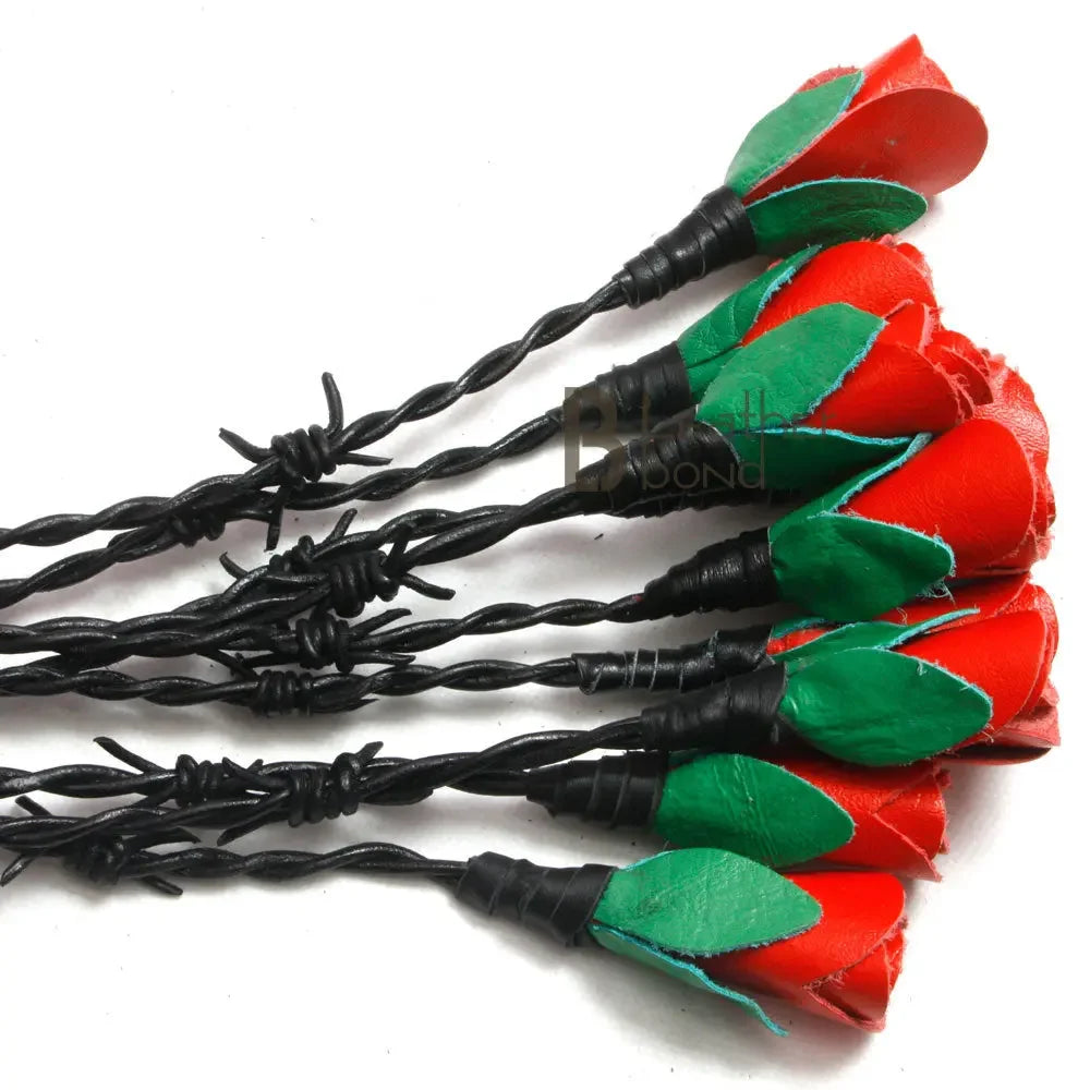 Real Genuine Cow Hide Leather Flogger 9 Braided Falls Heavy Roses & Thorny Cat-o-nine Tails Flog