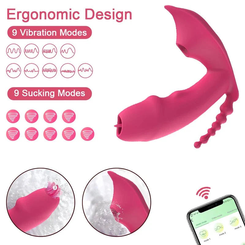 3-in-1 Bluetooth APP Controlled Dildo Vibrator with Heating & Vacuum Suction | Vagina, Clitoris Stimulator | Female Masturbator Sex Toy for Women