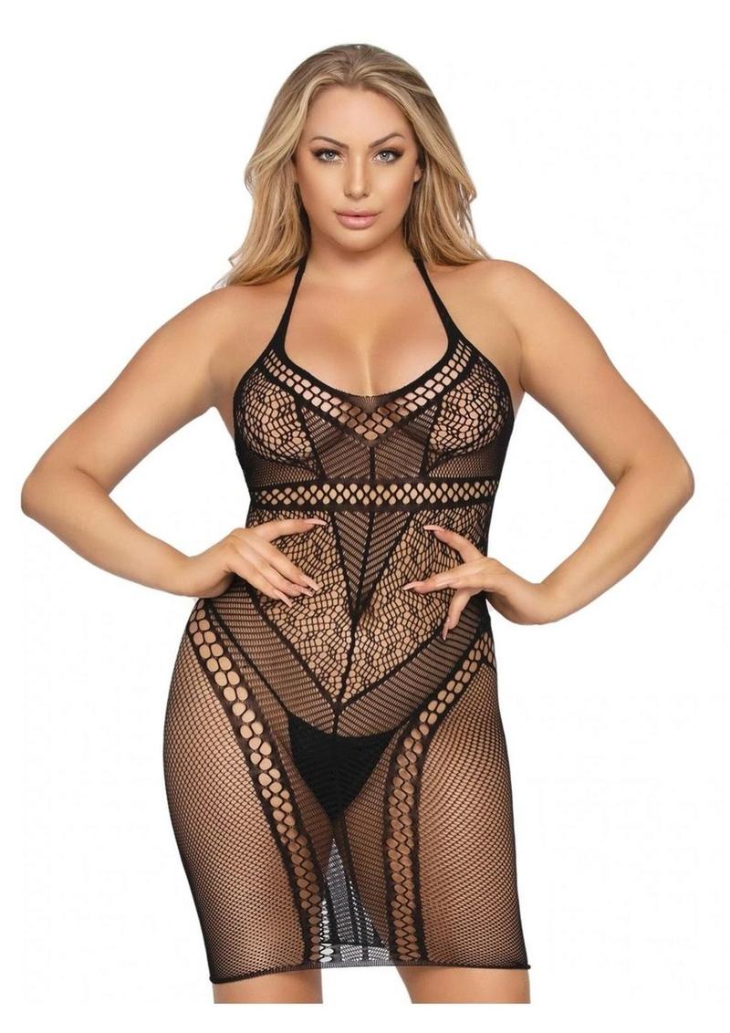 Multi Net Halter Mini Dress.