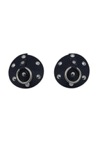 Rouge Leather Studded Nipple Covers with Metal Ring Accent