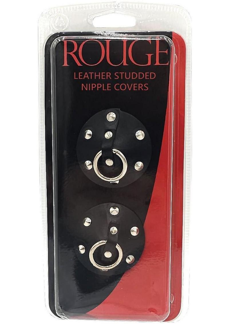Rouge Leather Studded Nipple Covers with Metal Ring Accent