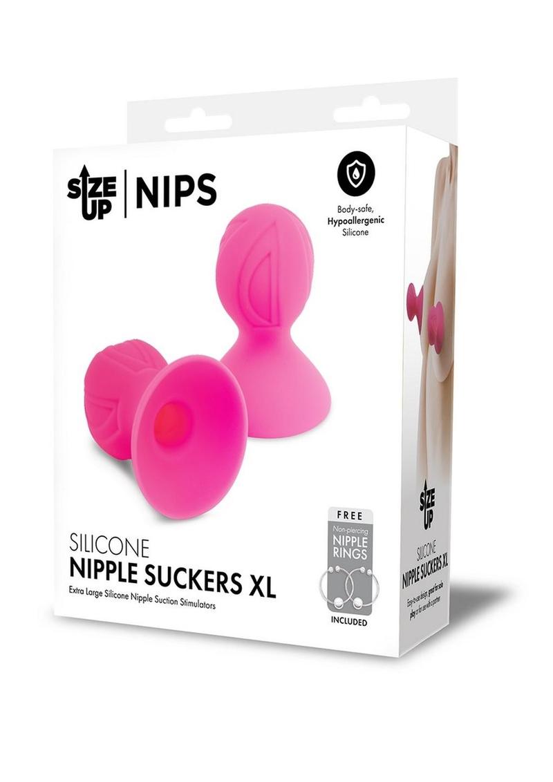 Size Up Silicone Nipple Suckers XL - Extra Large Pink with Nipple Rings