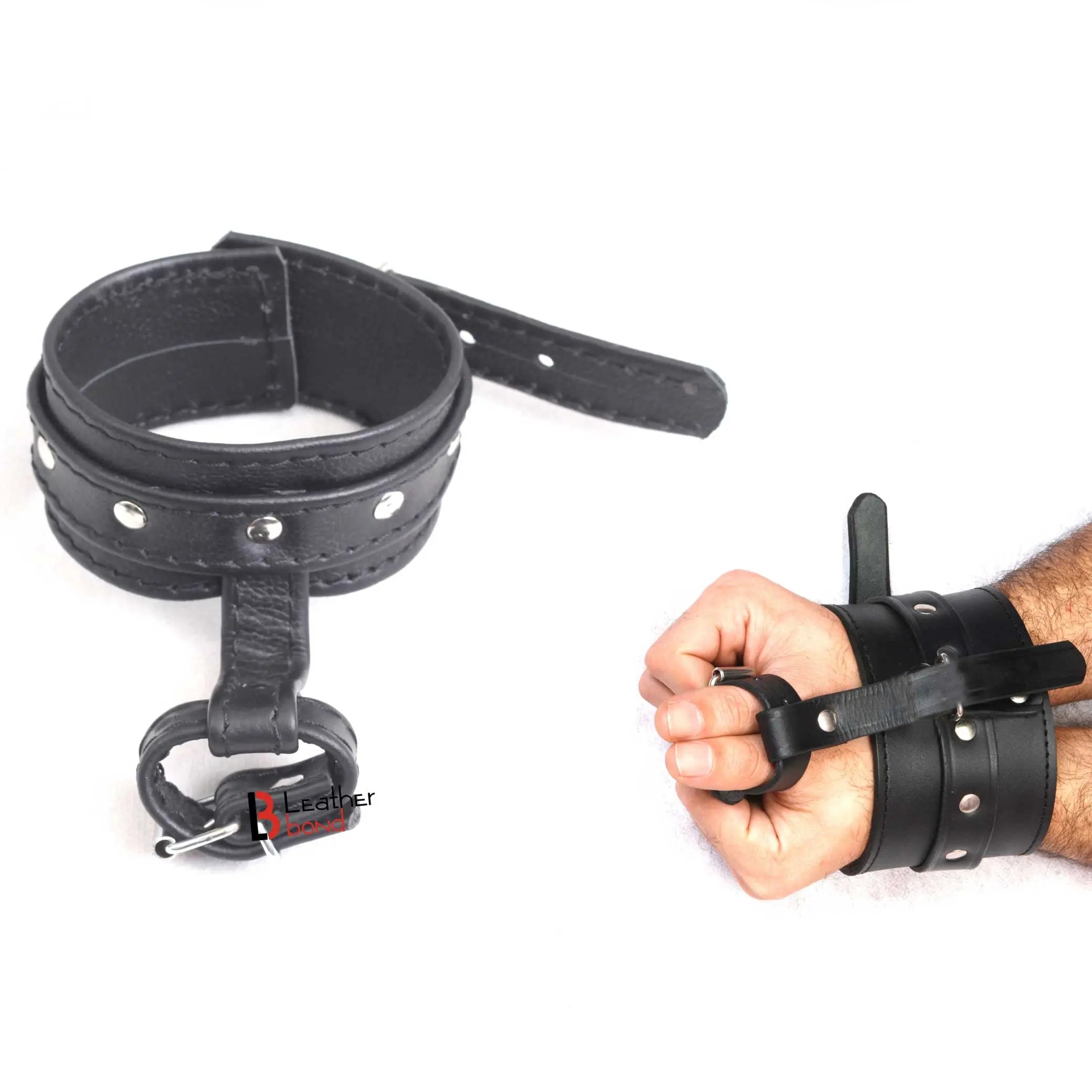 Ankle to Toe and Wrist to Thumb Cuff Strap Restraint Bondage Hand & Ankle Set Made of Real Cowhide Leather