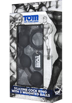 Tom of Finland Silicone Cock Ring with 3 Weighted Balls